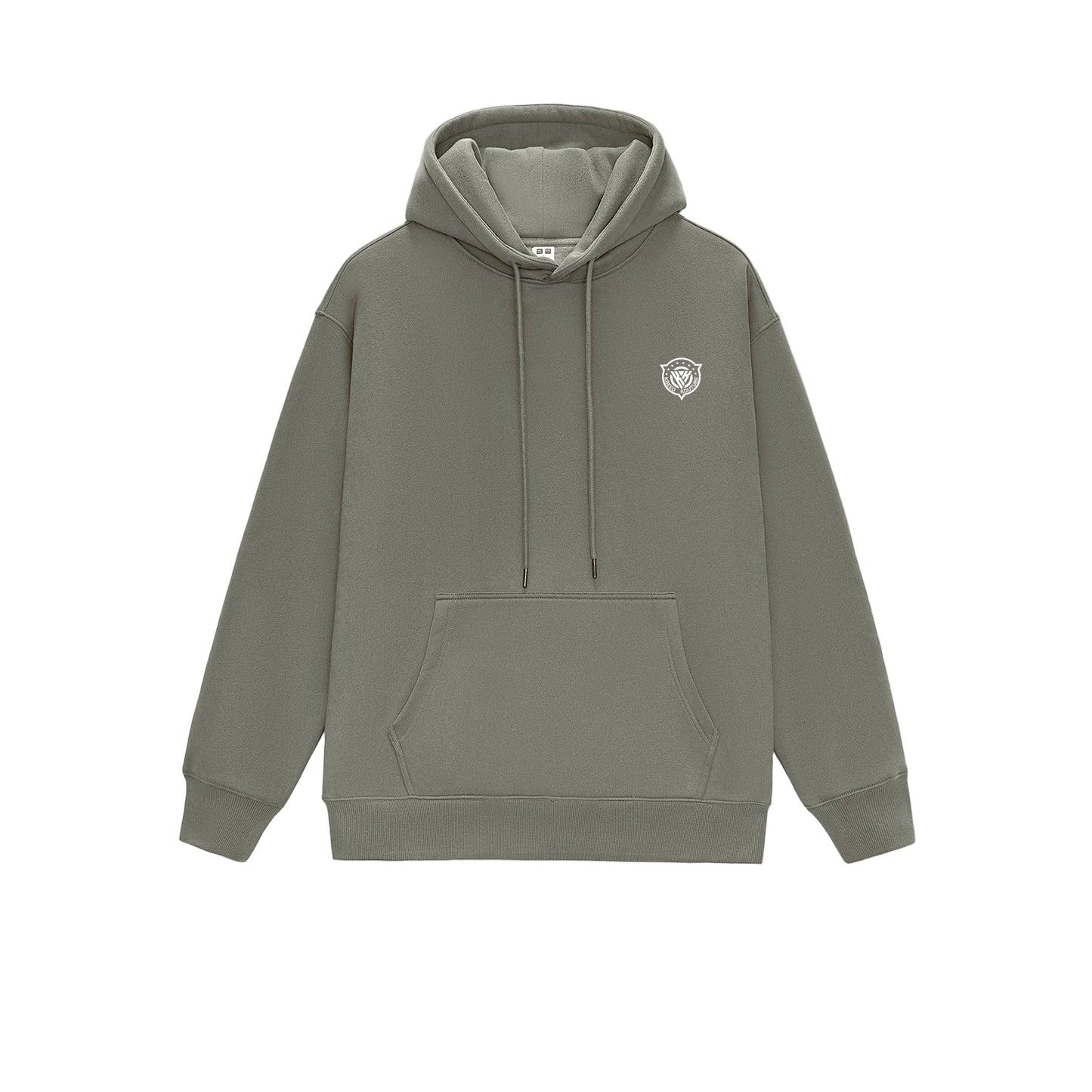 Green hoodie with a small logo on a light gray background