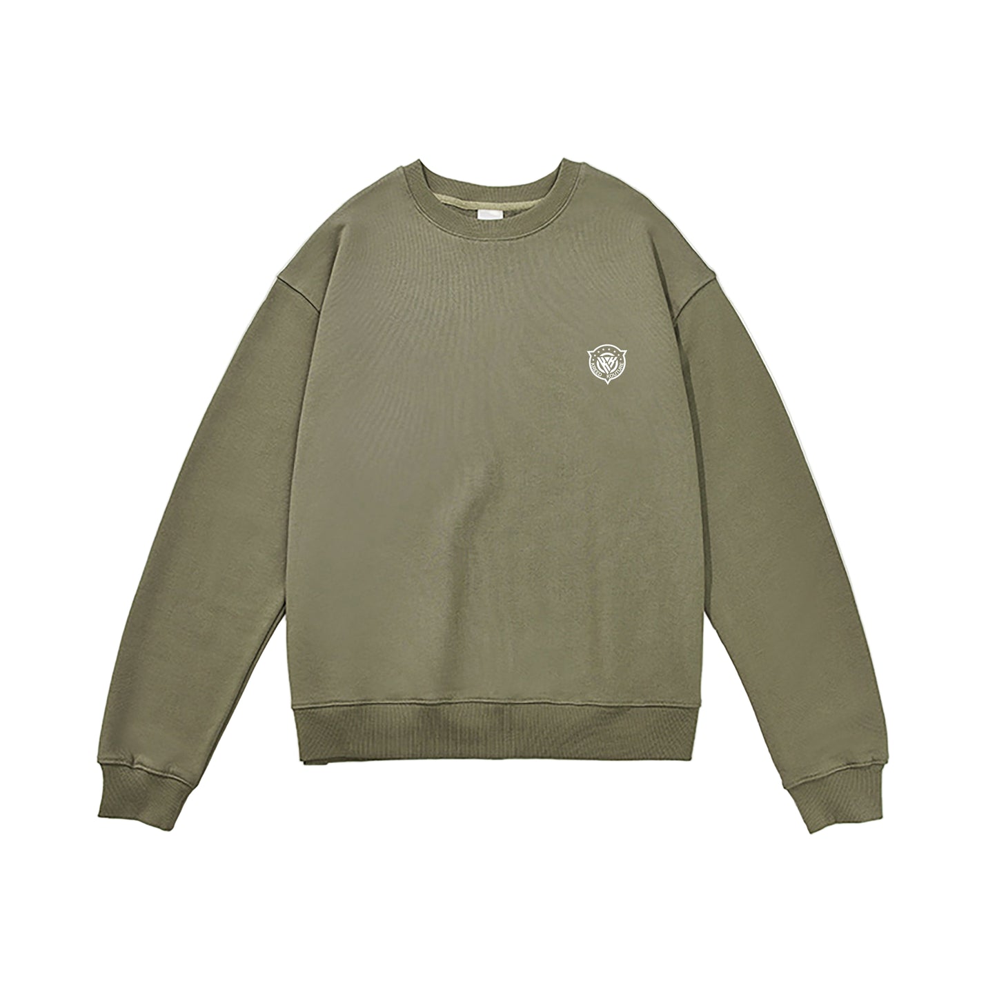 Green sweatshirt with a small logo on a white background